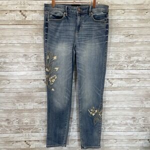 White House Black Market Womens 6 Jeans Girlfriend‎ Mid-Rise Floral Embroidery